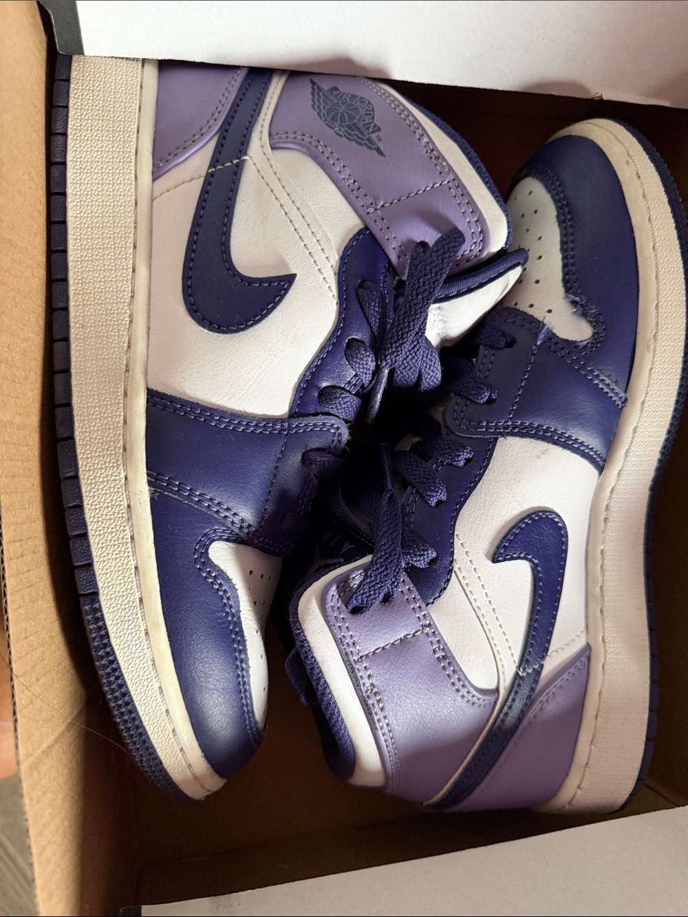 Nike Air Jordan 1 Low — Purple, Navy & White Leather Sneakers